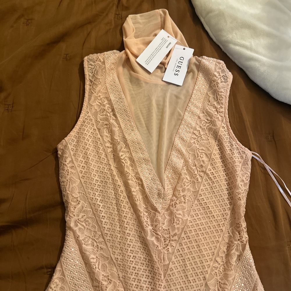 Guess Blush Lace bodysuit with Sheer Neckline